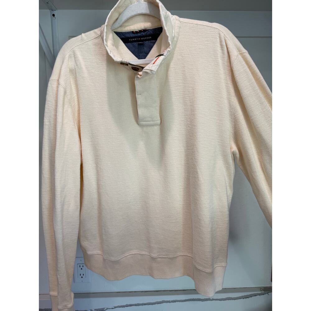 Tommy Hilfiger Men's Quarter Zip Cream Color Sweater Thick Warm Size‎ Large